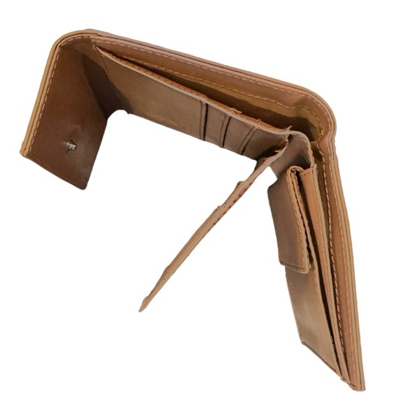 Tan & Brown COACH Signature Canvas Tri-Fold Wallet with Tan Interior - Picture 9 of 16